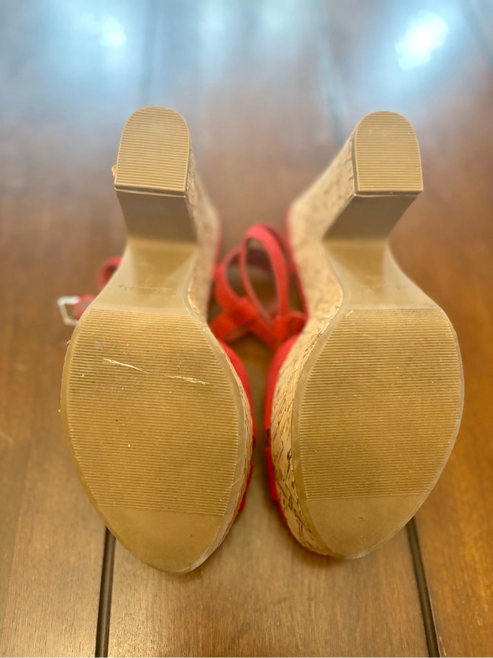American Rag Bold Red T-Strap Cork Platform Sandals - Picture 6 of 9